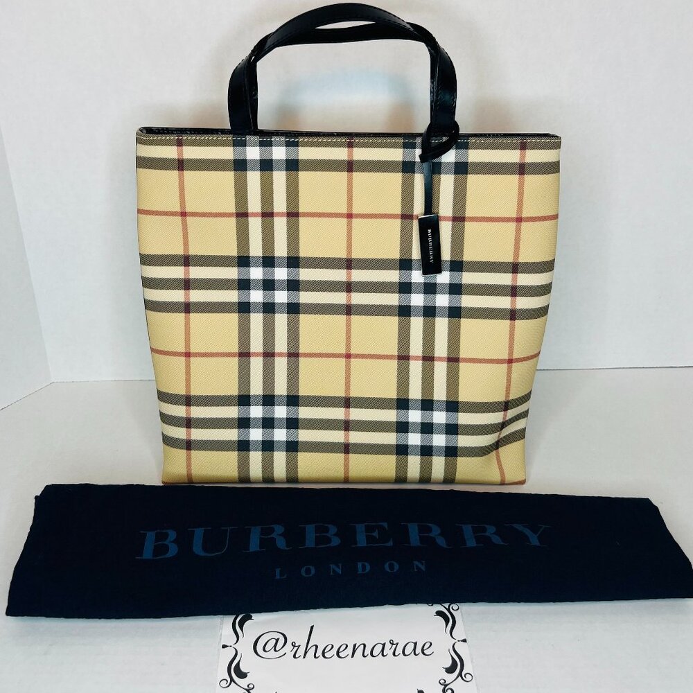 Authentic Vintage Burberry Nova Check PVC Top Handle Tote Bag with Dustbag